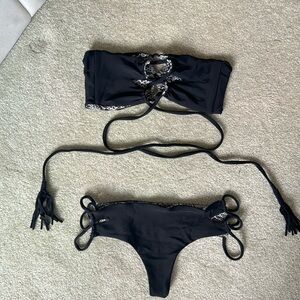 Acacia L bandeau S bikini bottom black leopard